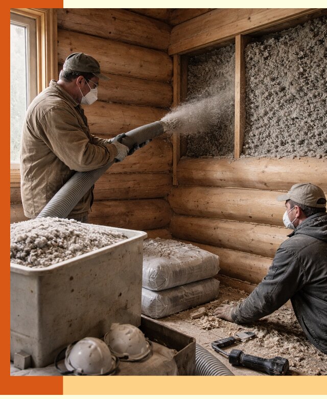 Утепление дома из бруса эковатой в Ишимбае