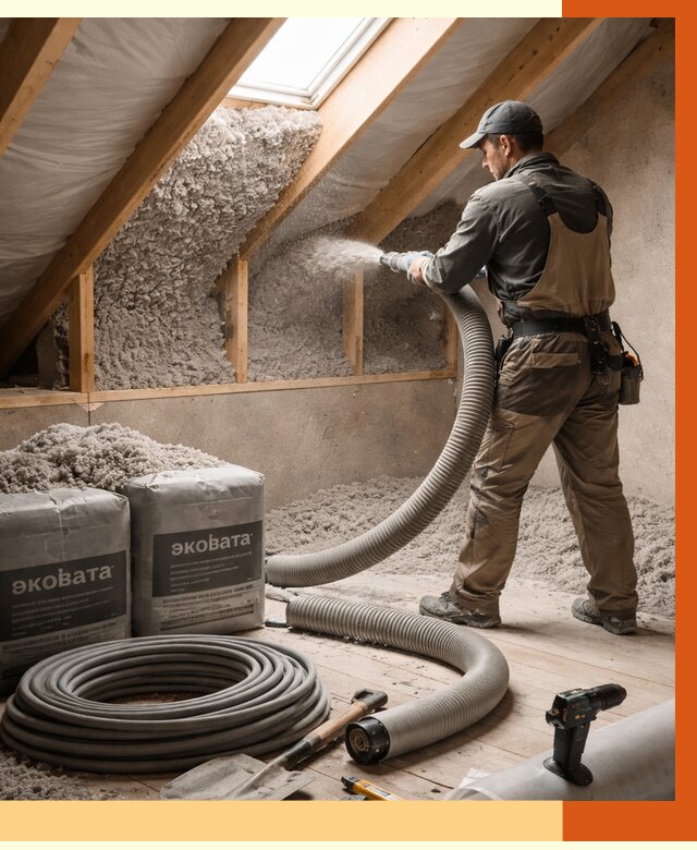 Утепление мансарды эковатой в Ишимбае от 2231 руб/м2 — монтаж, задувка, цена | ТепломастерШмб