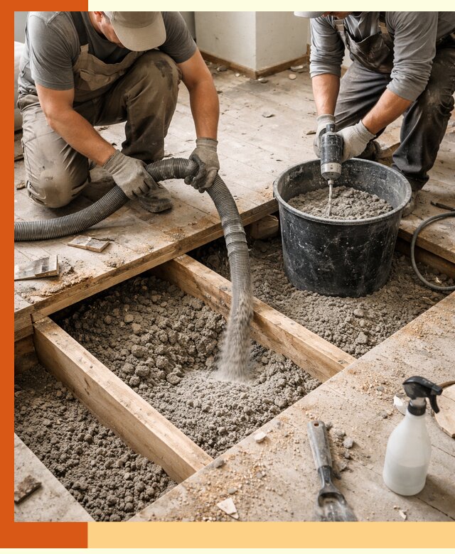 Заполнение пустот пола в Ишимбае полиуретаном и пенополистиролом