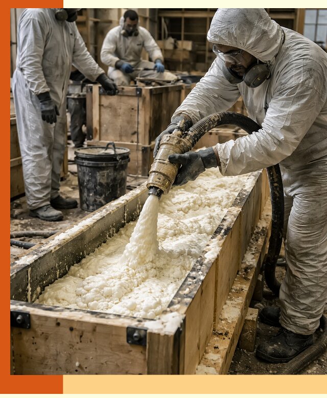 Заливка пенополиуретана в формы для утепления в Ишимбае