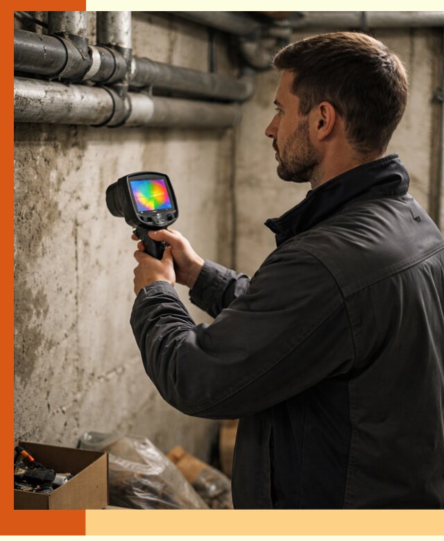 Тепловизионное обследование подвала в Ишимбае для поиска утечек тепла